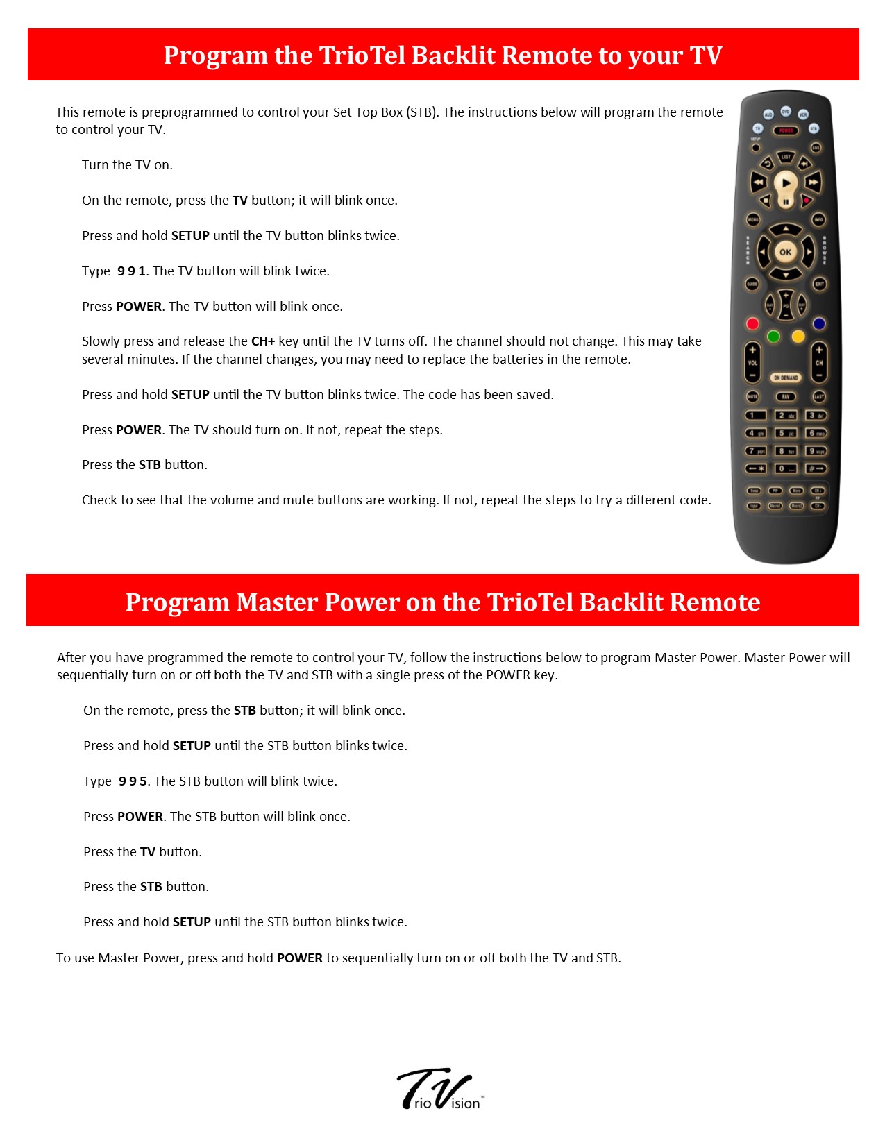 Program Backlit Remote