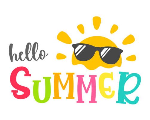 Hello summer label Decorated with ice cream Slippers and watermelon Isolated on white background\.